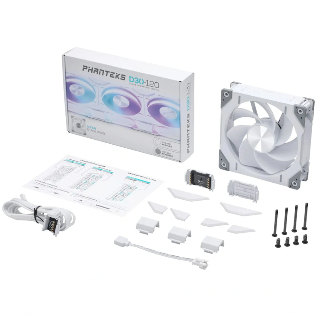 Phanteks D30 White Reverse Airflow D-RGB 120mm PWM Fan