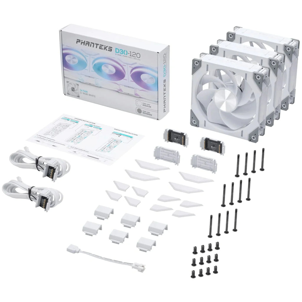 Phanteks D30 White Reverse Airflow D-RGB 120mm PWM Fans Triple Pack