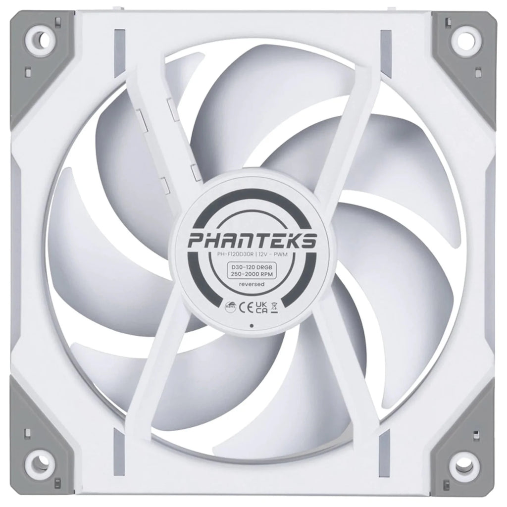 Phanteks D30 White Reverse Airflow D-RGB 120mm PWM Fans Triple Pack