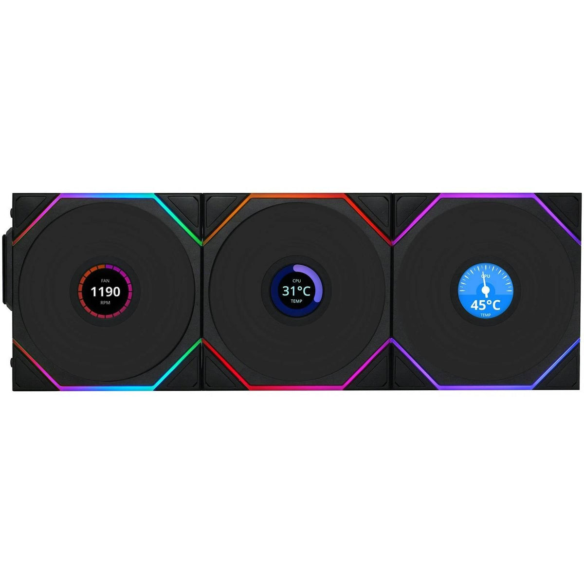 Lian-Li UNI FAN TL120 LCD Wireless Reverse ARGB Black 120mm Triple Pack