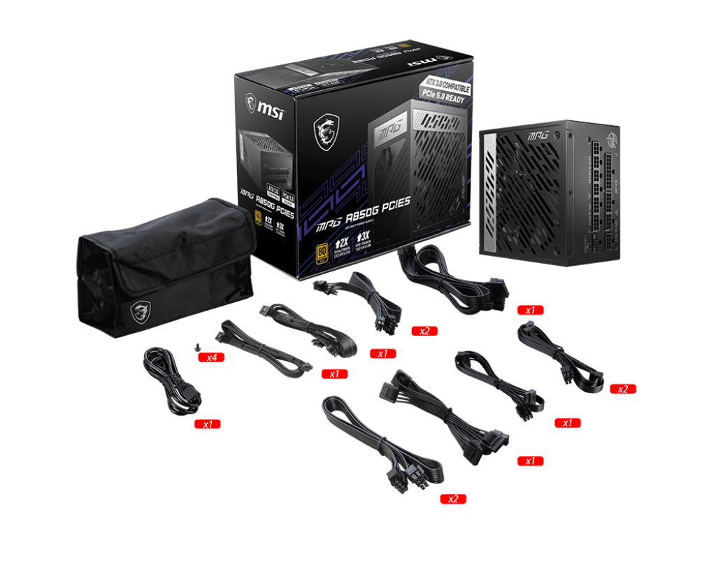 850W MSI MPG A850G PCIe5 ATX 3.0 Gold Modular PSU