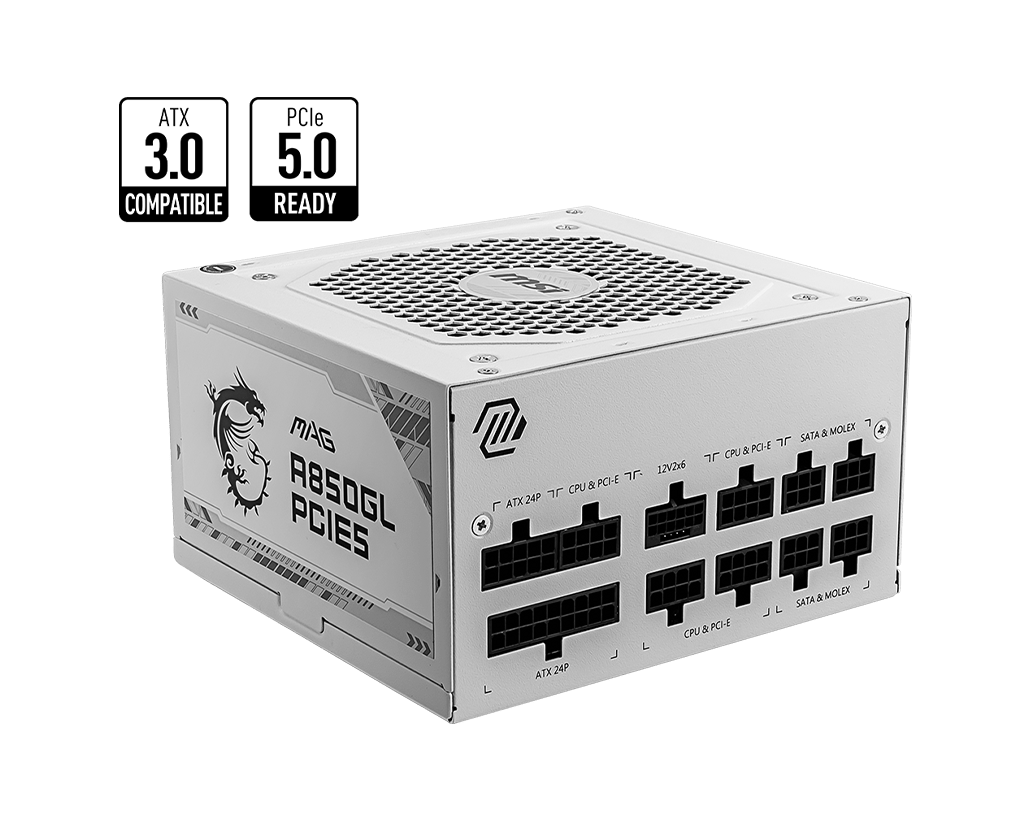 850W MSI MAG A850GL PCIE5 WHITE ATX 3.0 Gold Modular PSU