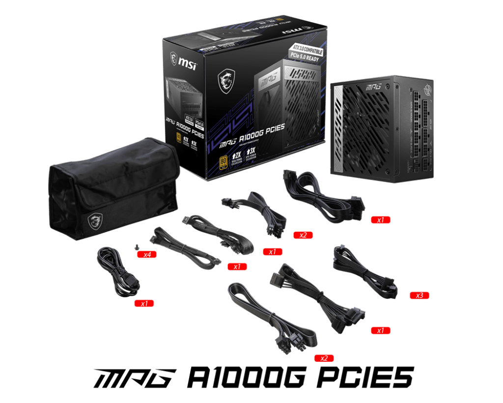 1000W MSI MPG A1000G PCIe5 ATX 3.0 Gold Modular PSU