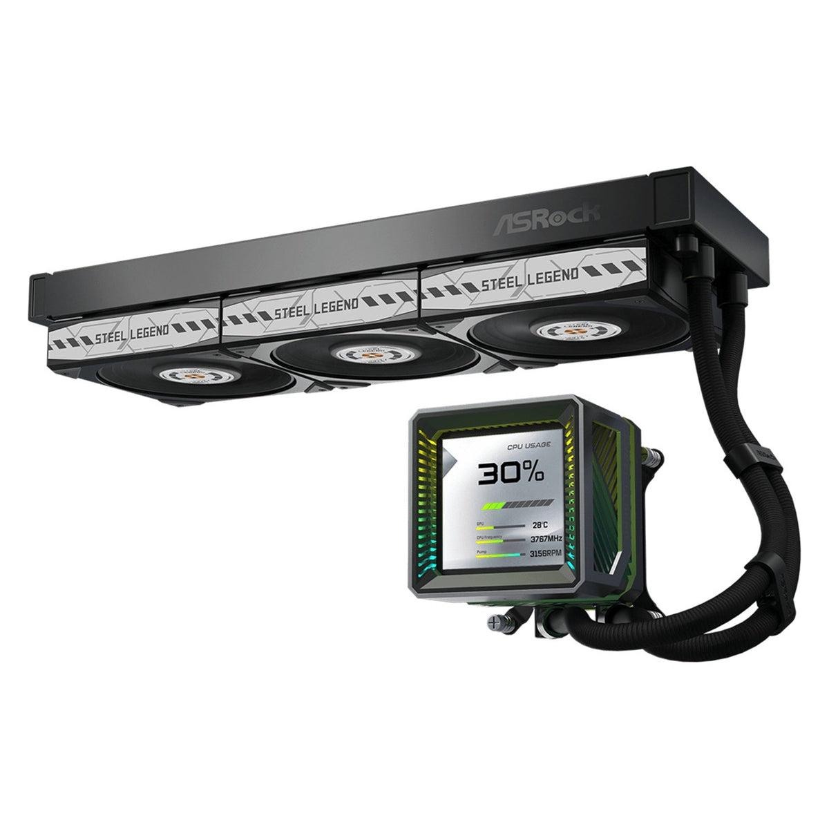 ASRock Steel Legend Dark 360 LCD AIO Liquid CPU Cooler