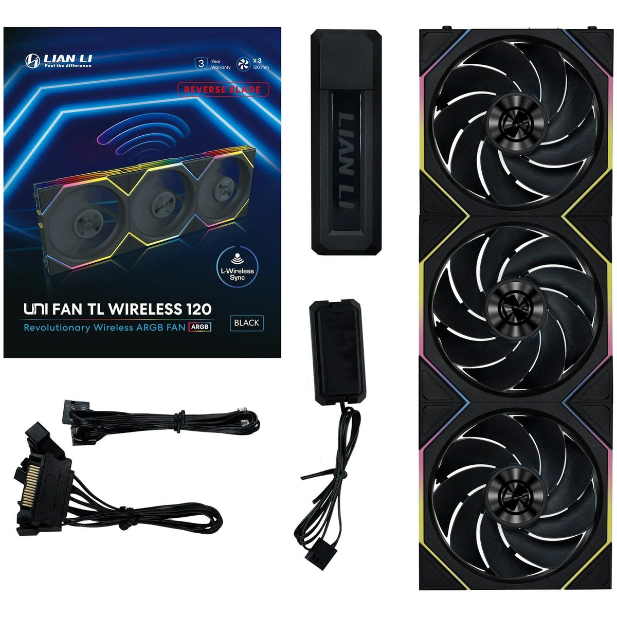 Lian-Li UNI FAN TL120 Wireless Reverse ARGB Black 120mm Triple Pack