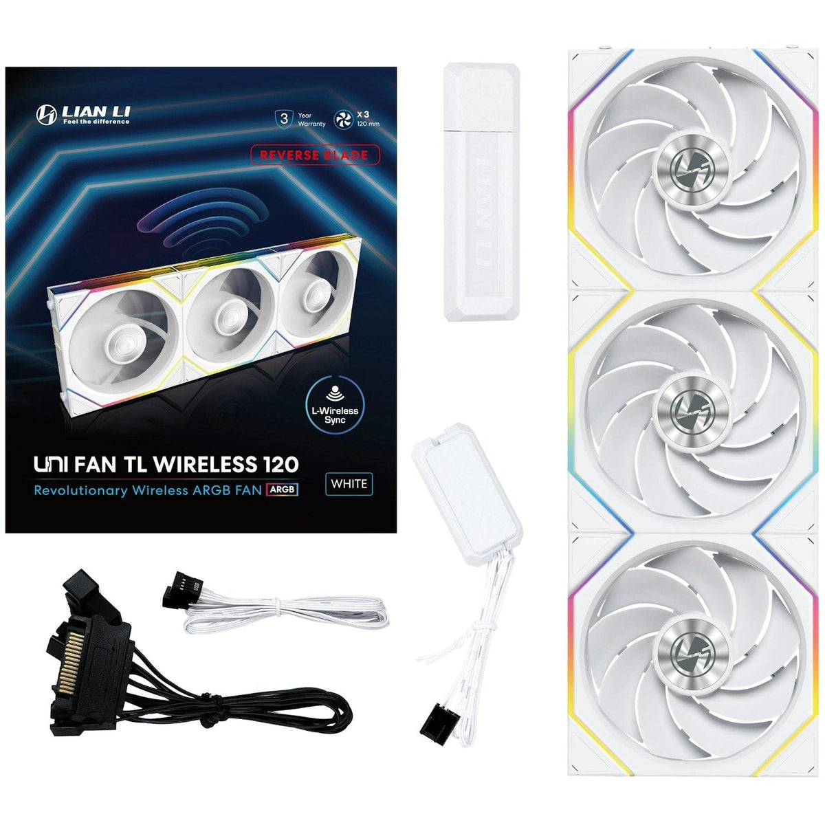 Lian-Li UNI FAN TL120 Wireless Reverse ARGB White 120mm Triple Pack