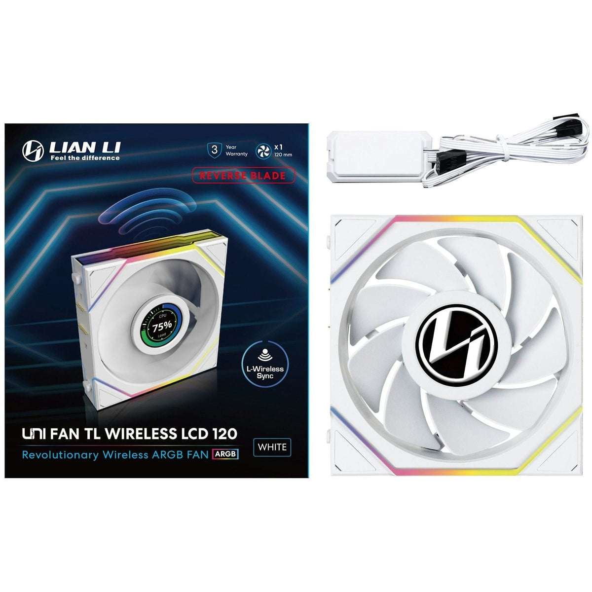 Lian-Li UNI FAN TL120 LCD Wireless Reverse ARGB White 120mm Fan
