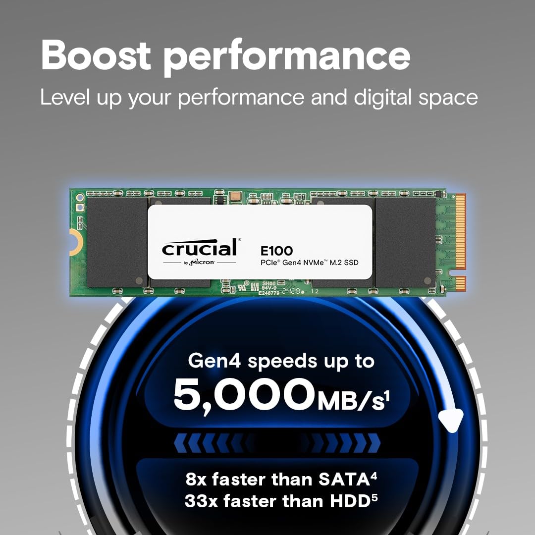1TB Crucial E100 PCIe 4.0 NVMe M.2 SSD