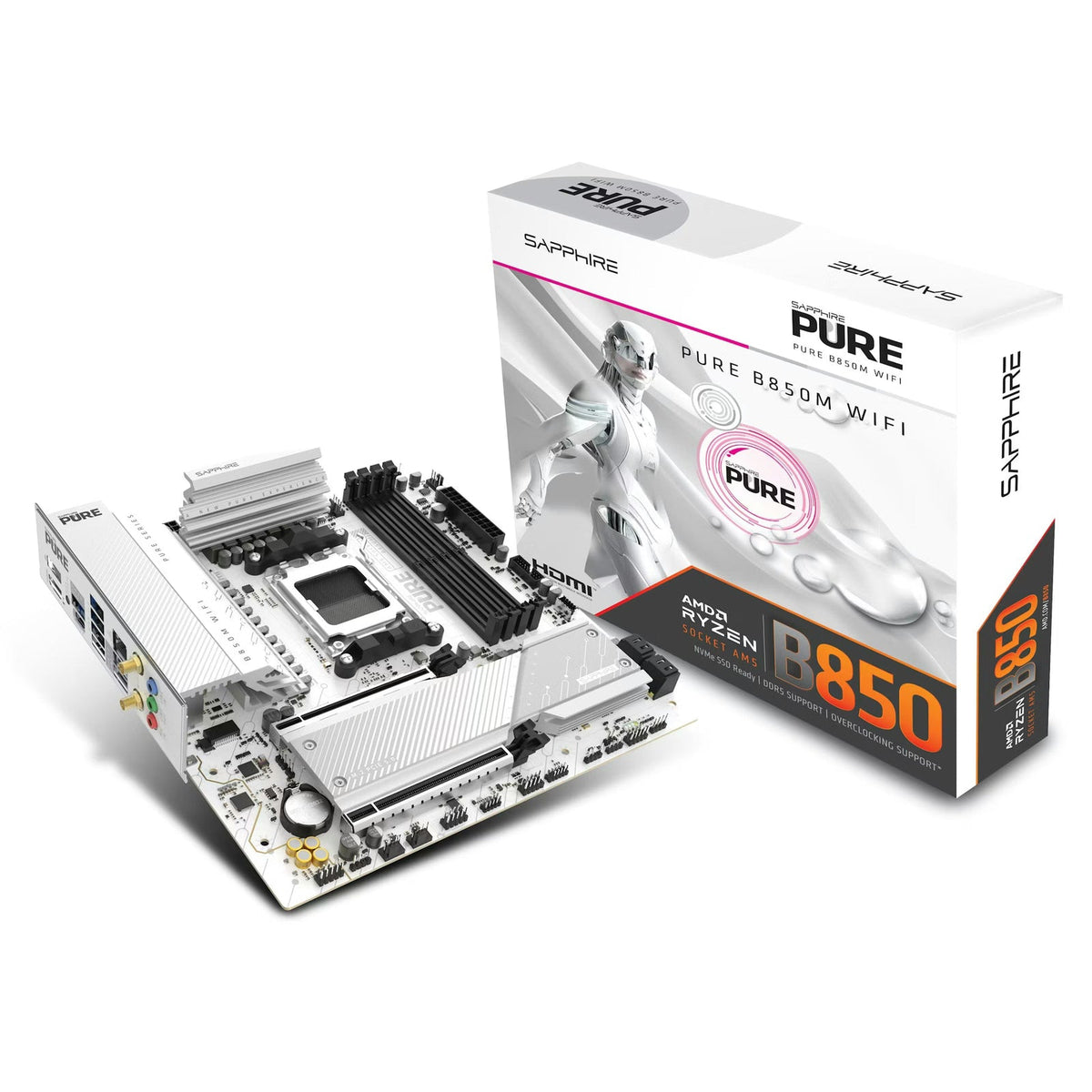 SAPPHIRE Pure B850M WiFi White mATX AM5 Motherboard
