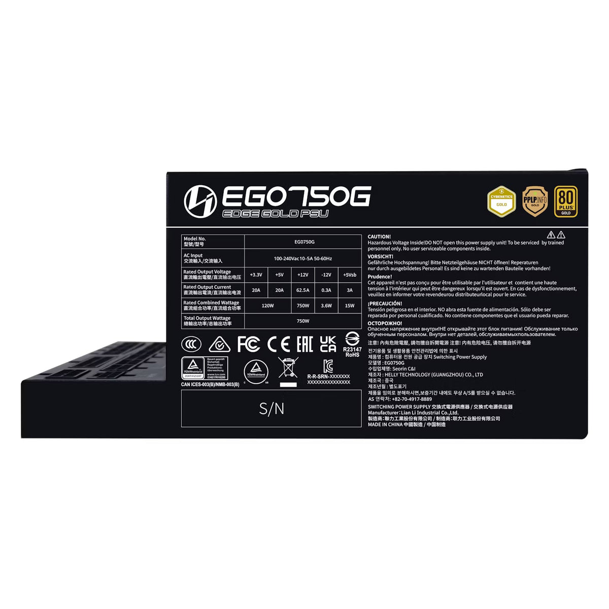 750W Lian Li Edge ATX 3.1 Gold Modular PSU Black