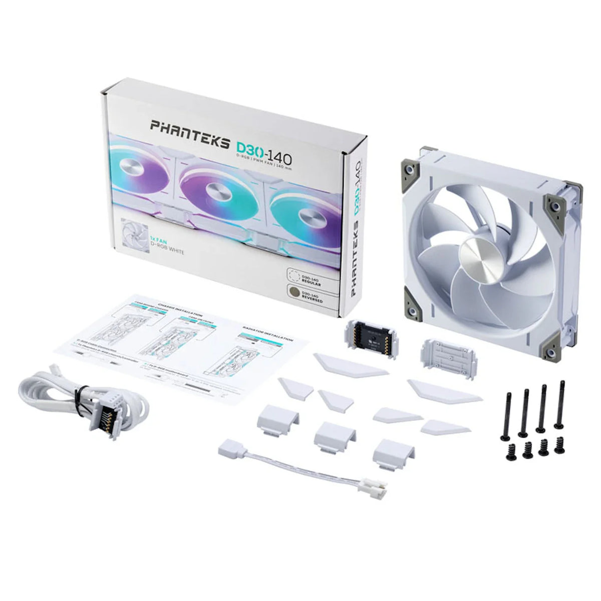 Phanteks D30 White Reverse Airflow D-RGB 140mm PWM Fan