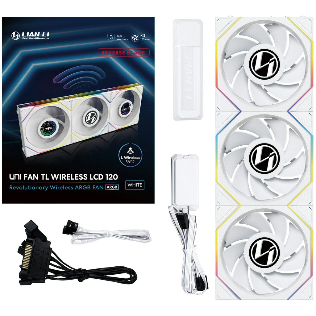 Lian-Li UNI FAN TL120 LCD Wireless Reverse ARGB White 120mm Triple Pack