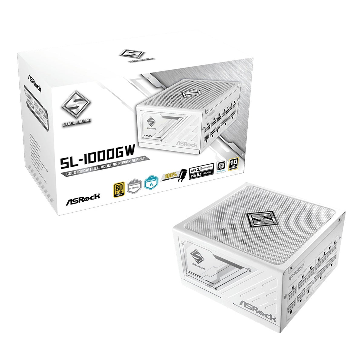 1000W ASRock Steel Legend SL-1000G White ATX 3.1 Gold Fully Modular PSU