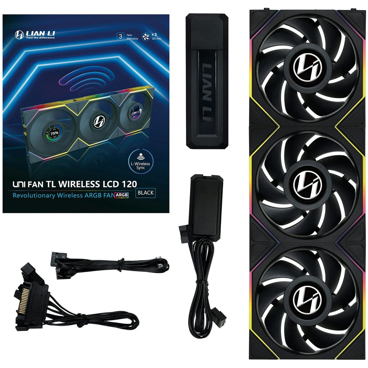 Lian-Li UNI FAN TL120 LCD Wireless ARGB Black 120mm Triple Pack