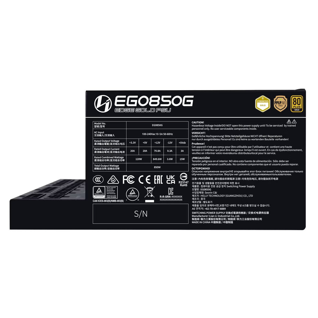 850W Lian Li Edge ATX 3.1 Gold Modular PSU Black