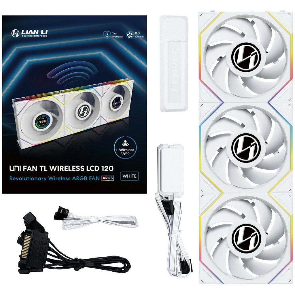 Lian-Li UNI FAN TL120 LCD Wireless ARGB White 120mm Triple Pack
