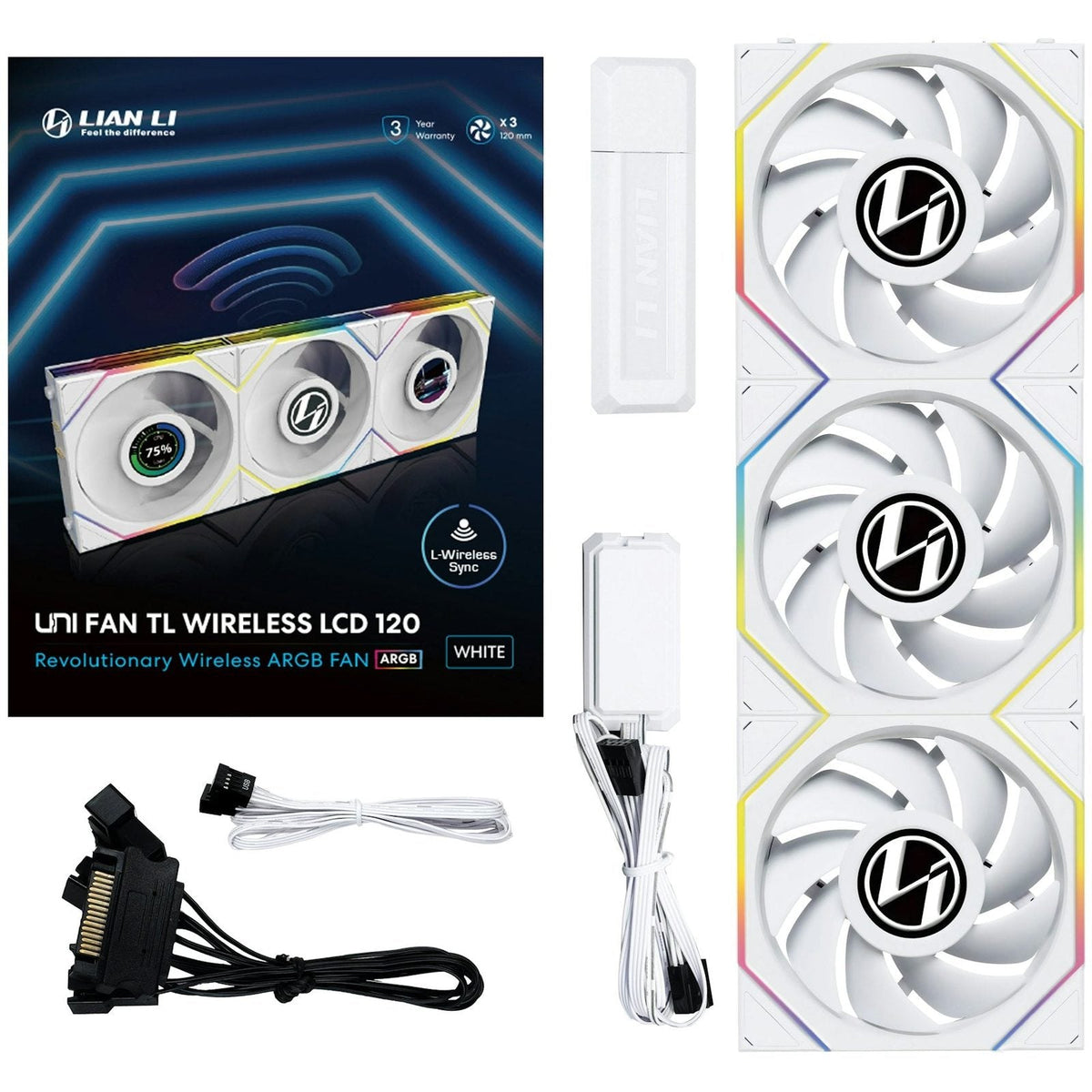 Lian-Li UNI FAN TL120 LCD Wireless ARGB White 120mm Triple Pack